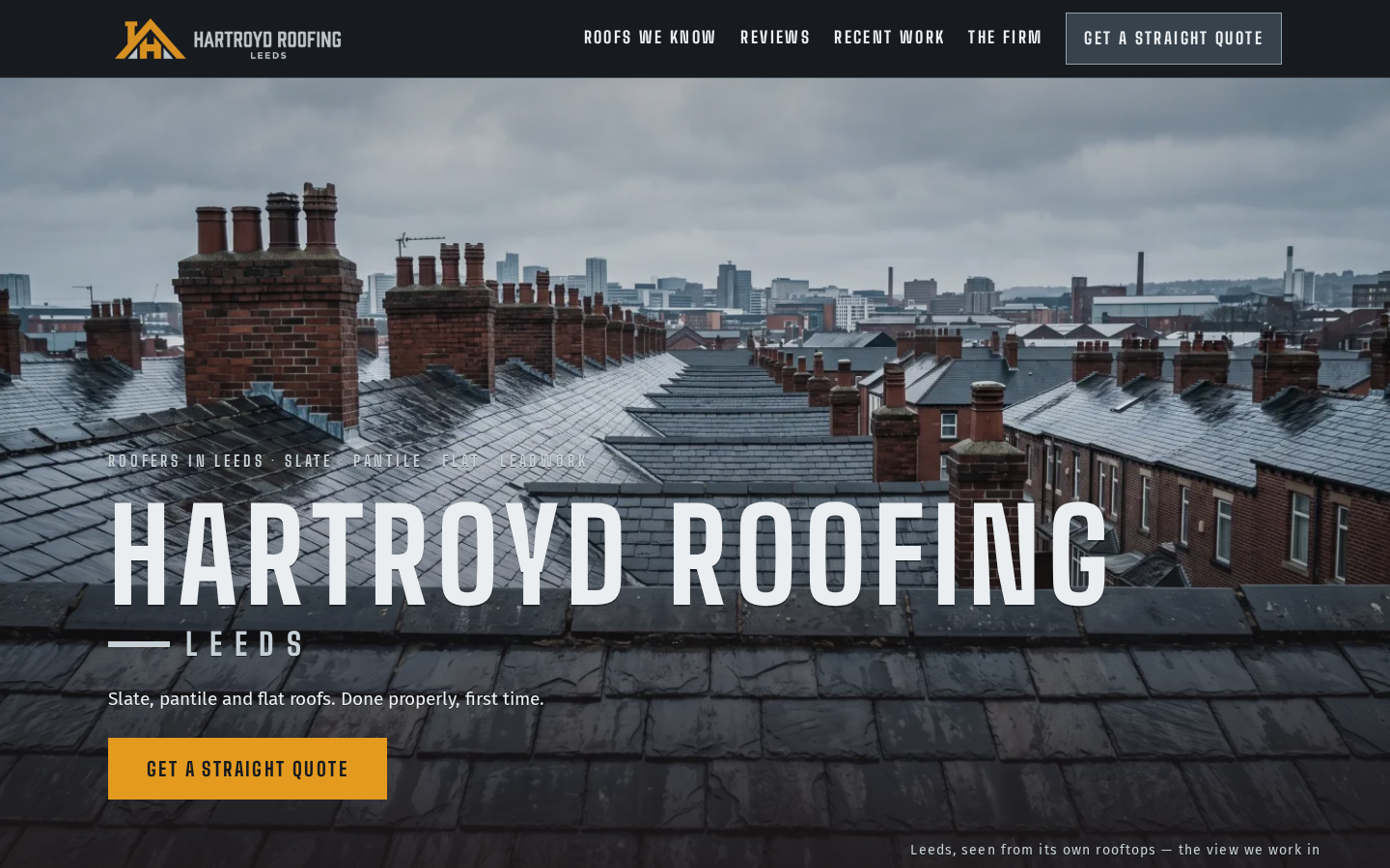 Hartroyd Roofing home page on a desktop screen